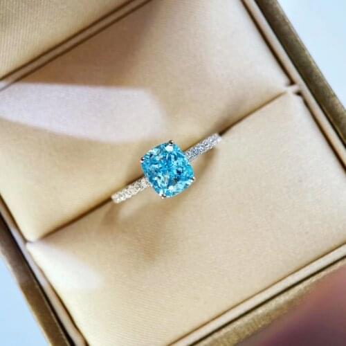 Luxury Female Natural Aquamarine Stone Ring Real 925 Sterling Silver Engagement Ring Charm Square Zircon Wedding Rings For Women