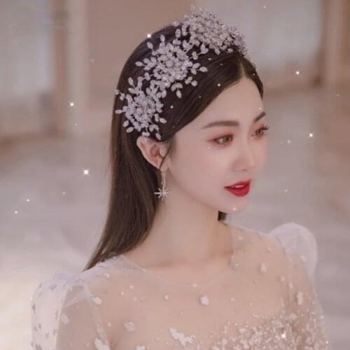 Ice Queen Crown Bridal Headdress Wedding Full Rhinestone Zircon White Wedding Makeup Accessories