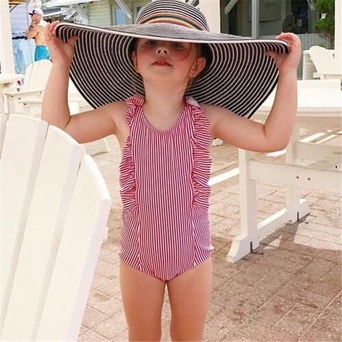 Newborn Baby Girl Ruffles Striped Swimwear Swimsuit Bathing Suit Beach Costume 0-24M