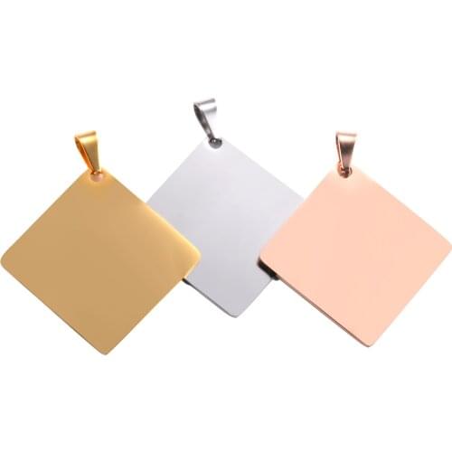 Stainless Steel Square Pendants DIY Necklace jewelry making Dog Tags High Quality Tag ID Jewelry Both Sides Polished Charm