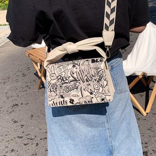 Small Pu Leather Crossbody Bags for Women Trending Designer Handbag Female Casual Flap Organ Bag Graffiti Shoulder Messenger Bag