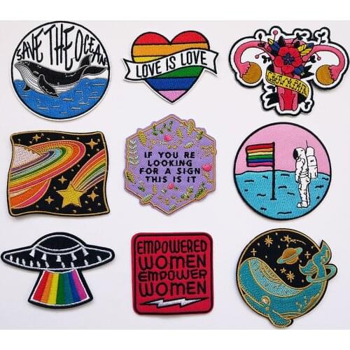 Fashion Embroidery Patches For Clothing Iron On Patch DIY Clothes T-shirt Jeans Stickers Applique Whale Astronaut LCX04