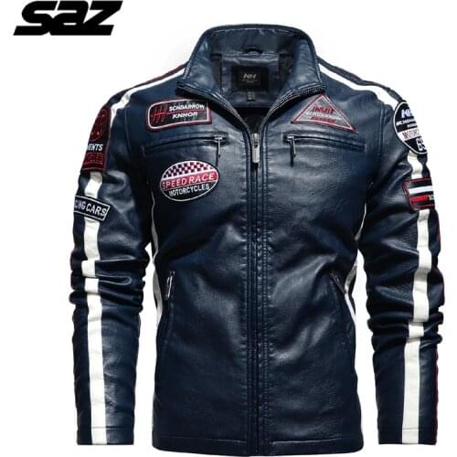 Saz Mens Leather Jacket Slim Fit Stand Collar PU Motorcycle Jacket Men 2020 New High Quality Jacket