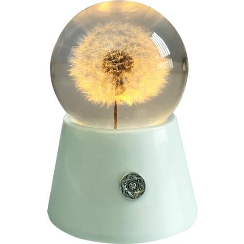 Handmade Dandelion Crystal Ball Music Box Music Box Night Light for Girls 2021 New Year Christmas Holiday Birthday Gift