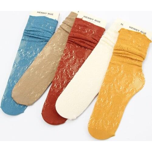 New womens socks in spring and summer Japanese lace openwork color pile sexy socks Korean version middle tube