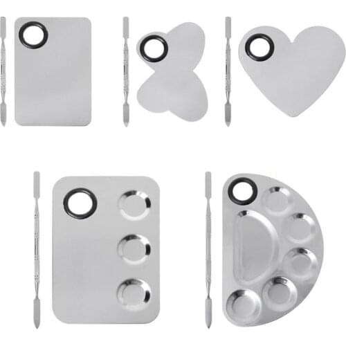 Stainless Steel Paint Palette Tray Mixing Rod Spatula Set For Watercolor Oil Painting Makeup