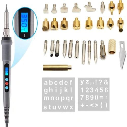 60W AC220-240V Digital Display Wood Burning Soldering Irons Crafts Tools Pyrography Pen Machine Kit Set Eu Plug LCD Display