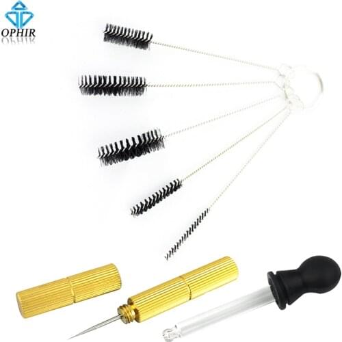 OPHIR 10MLGlass Dropper with Airbrush Cleaning Needle & Brush Tools for Model Hobby Nail Art Temporary Tattoo _AC(023+035+120)