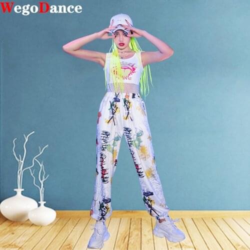 Bar DS Performance Dress New Hip Hop Fashion Suit Graffiti High Waist Pants DJ Stage Costume