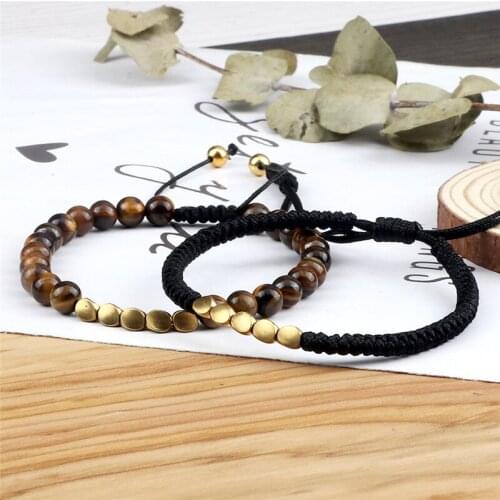 2Pcs/Set Lava Braided Woven Bracelets 6MM Bead Jewelry Natural Stone Bracelet&Bangle For Men/Women Multiple Color Rope Pulseras