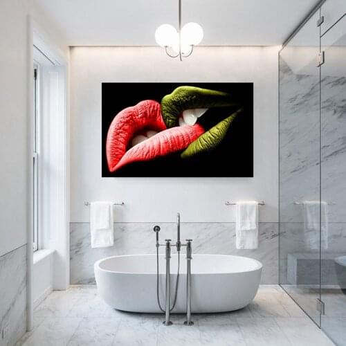 Colorful Sexy Lips Kiss Lovers Posters and Prints on Canvas Oil Painting Modern Wall Art Picture for Living Room Home Decor