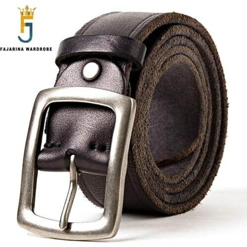 FAJARINA Quality First Head Layer Solid Cow Skin Leather Belt for Men Jeans Alloy Buckle Metal Retro Belt Style Jeans 17FJ302