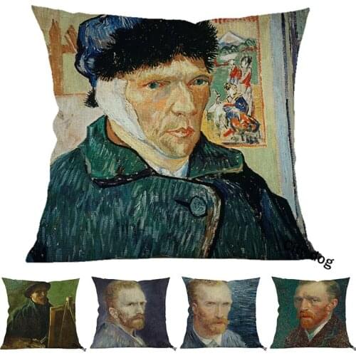 Self-Portpait with Bandaged Ear Painting art Cotton and linen *45*45cm square pillow Cushion cover Home sofa Decor