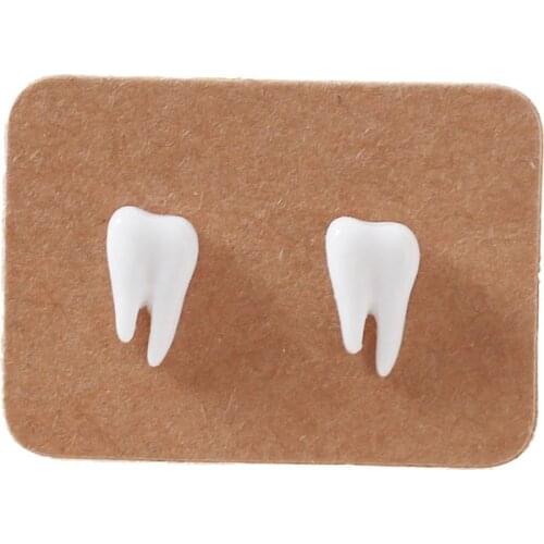 White Tooth Ceramic Stud Earrings Women Girls Cartoon Earring Handmade Dentist Doctor Nurse Ear Jewelry Accessories