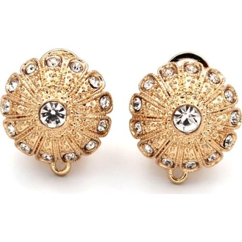 Earrings Post with Loop Hanger Filigree Flower Paved CZ Metal DIY African Nigerian Women Wedding Earrings Jewelry Findings 18mm