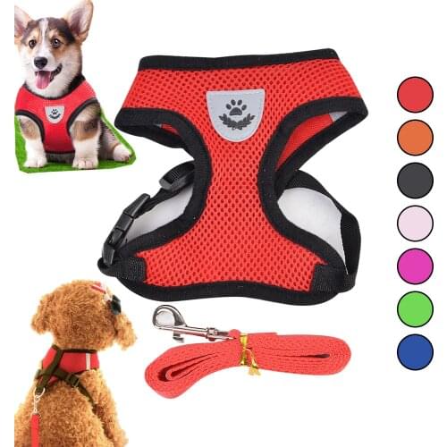 Dog Harness Vest Training Puppy Soft Mesh Pet Harness for Dogs Cats Puppy Collar Cat Pet Dog Chest Strap with 1m Dog Leash