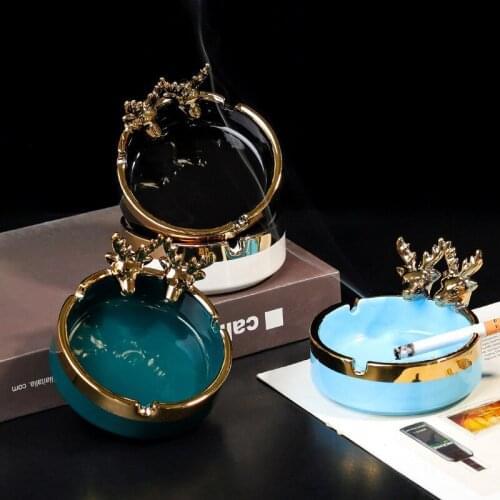 Nordic Creative Simple Circular Gold-painted Deer Ashtray Decorations Office Living Room Fashion High-end Exquisite Ornaments