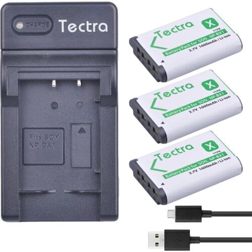 Tectra 3Pcs NPBX1 NP-BX1 bateria pack + USB Digital Charger for Sony HDR-AS100v AS30 AS15 DSC-RX100 HX400 WX350 Cameras