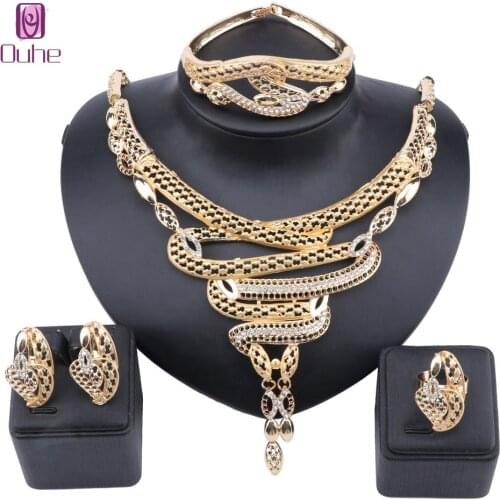 African jewelry set nigerian wedding For Women Bridal African Gold Color Jewelry Set Dubai Necklace Earrings Bride Gift