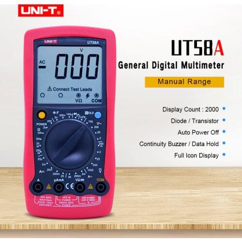 UNI-T UT58A Digital Multimeter 2000count AC DC voltmeter Ammeter Resistance Capacitance tester Data hold Diode continuity buzzer