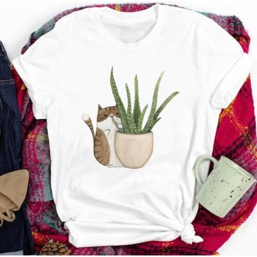 Vegan tops Women T-Shirts Cat Plants t Shirts Women Cute Tops Harajuku Funny Plus Size tshirs Aesthetic Clothes tshirt