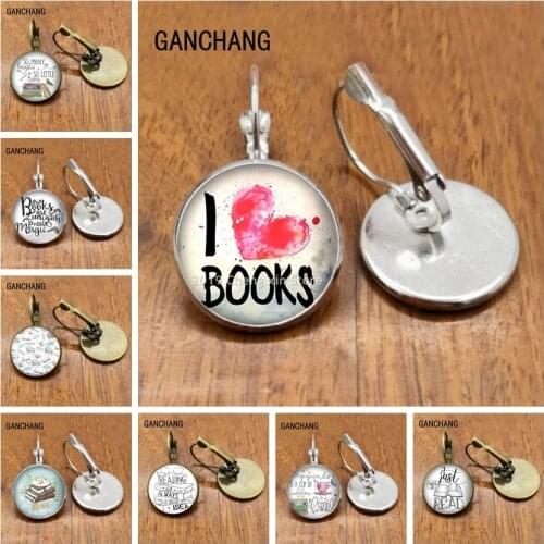 I love reading day round glass reading letters pictures convex round dome earrings DIY jewelry