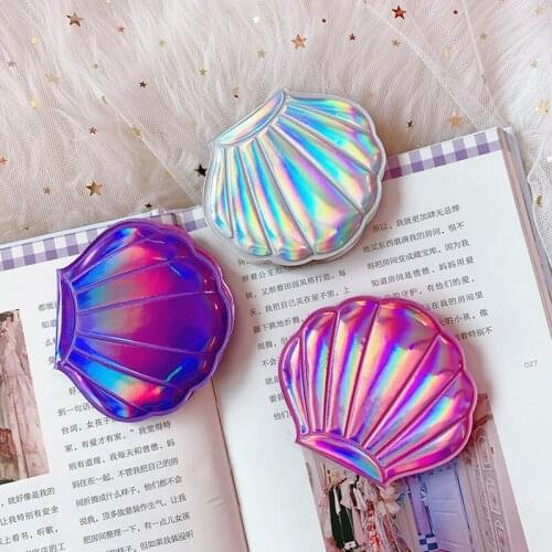 Shell Shape Makeup Mirror 2X Magnifying Mirror Portable Makeup Vanity Foldable Laser Pocket Mirror Cosmetic Hand Compact Mirror