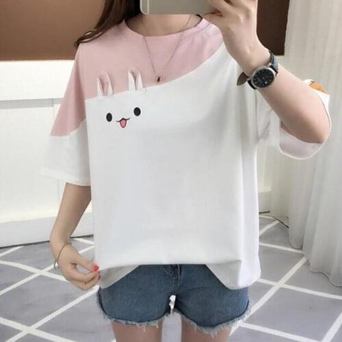 T-Shirt Women Grunge Aesthetic Ulzzang Friends Harajuku Rabbit Tee Kawaii 2021 T Shirts Female T Shirt Plus Size Tops Korean