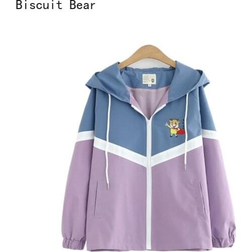 Cartoon Embroidery Hooded Women Jackets Coat 2021 Spring Zipper Long Sleeve Casual Ladies Casual Outwears
