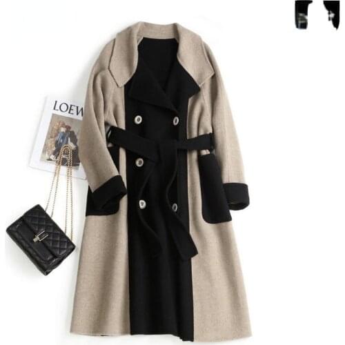 Woman Long Coats Fashion Retro Versatile Windbreaker Female Casual Warm Woolen Coat Oversize 2021 Spring Ladies Coat S-M Q206