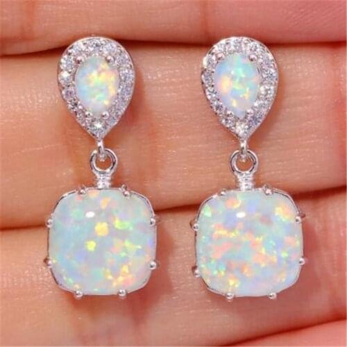 YOBEST Elegant Blue White Fire Opal Earrings for Women Jewelry Wedding Engagement Earring Brincos Bijoux