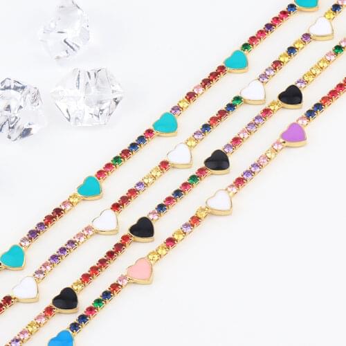 Charms Rainbow Enamel Heart Necklaces for Women Crystal Gold Micro Pave Chokers Necklaces CZ Cubic Zirconia Women Jewelry Gift