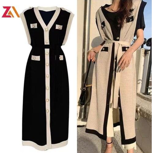 ZALady Korean casual chic streewear midi Knit cardigan jacket dress bow sleeveless fashion loose knitted women dresses vestidos