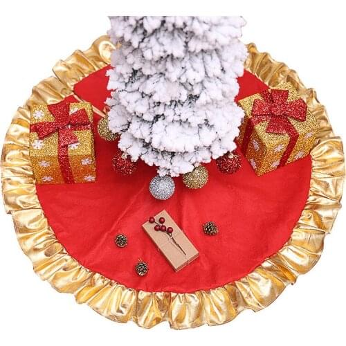 1pc 90cm Red Christmas Tree Skirt with Golden Ruffle Edge New Year Decorations Xmas Decoration