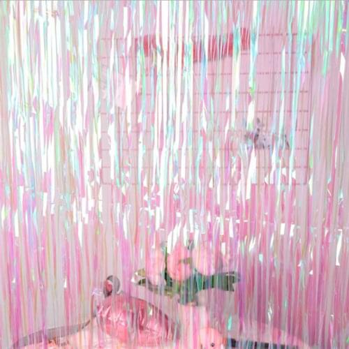 1X2M Rainbow Gradient Color Foil Fringe Shiny Rain Curtains Birthday Party Wedding Decoration Photography Background Supplies