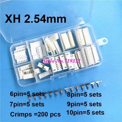 25 sets XH 2.54mm 6p 7P 8Pin 9Way Male & Female connector +Crimps For DIY Total Each 5sets in a BOX