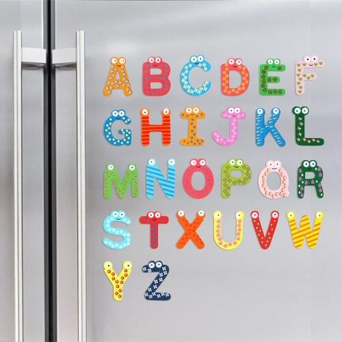 26pcs/lot 26 English Alphabet Fridge Magnet Funny Kids Students Toy Home Decor Refrigerator Sticker Wooden Message Board Decal