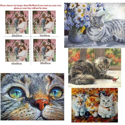 5D Diy Diamond Painting Cat with Pebble-Like Eyes Sketch Full Diamond Wall Art Decoration Photo Home Decoration Customized