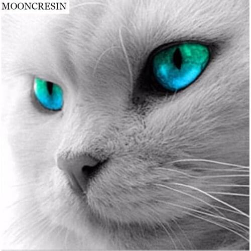 5D DIY Diamond Painting Crystal Rhinestones Full Diamond Embroidery Cross Stitch White Cat Animal Needlework Home Decorative