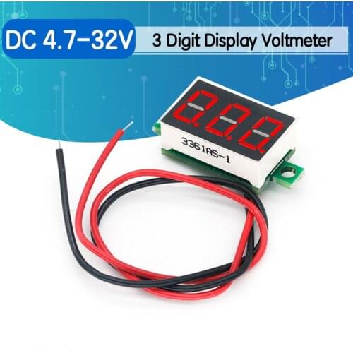 12V Car Voltmeter 0.36 inch LED Digital Voltmeter Voltage Meter Adjustable Volt Detector Tester Monitor DC 4.7-32V 2 Lead Wire