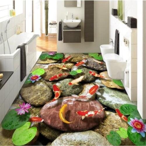 Beibehang Customized large flooring painting 3d self-adhesive mulch pond carp lotus Chinese style 3D stereo painting floor mural