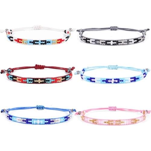 Japan MIYUKI Glass Seed Beads Cross Korea Waxed String Handmade Bracelet Women Men Slide Knot Adjustable Woven Jewelry Present