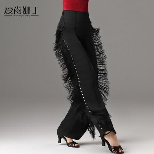 2021 New Latin dance pants high waist dance national standard modern dance performance diamond fringed pants