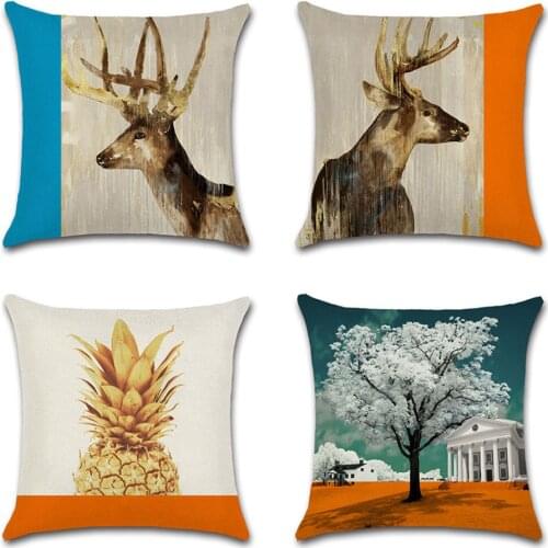 Elk Decorative painting on Beige Cushion Cover Decoration Home Sofa Chair Car Seat Friend Kids Bedroom Gift Pillowcase Throw