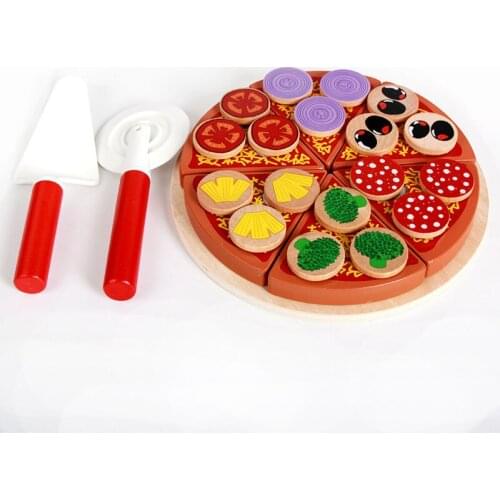 Wooden Pizza Toys Food Cooking Simulation Tableware Children Kitchen Pretend Play Toy Cutting Pizza Set Toys play kitchen