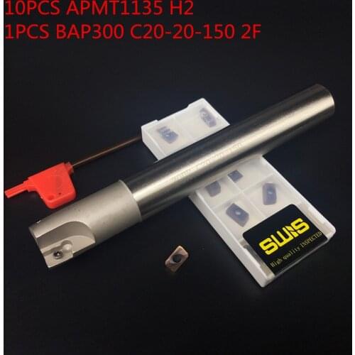 10PCS APMT1135 H2 + 1PCS 20mm Milling cutter holder BAP300R C20-20-150L-2F face mill Roughing Working P M K