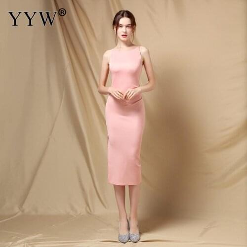 Elegant Slim Chic Dress Women Wedding Party Dress Back Zipper Side Slit Mid Evening Dresses Lady Celebration Party Vestidos