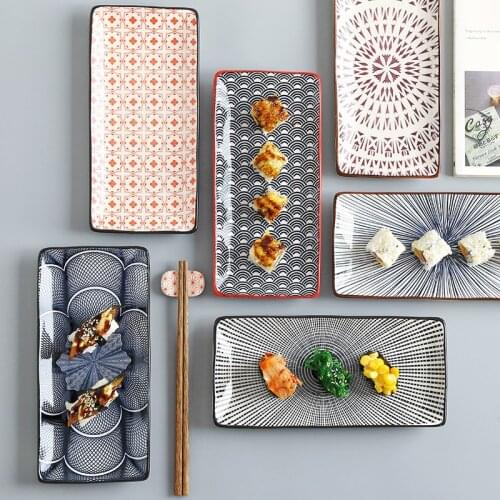 10 Inch Ceramic Sushi Flat Plate Japanese Style Underglaze Rectangular Dessert Porcelain Tableware Dinner Dish CZY1038