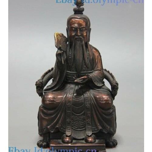 7" China bronze carved sculpture Taoism fine Yuan-shi tian-zong Primus Statue