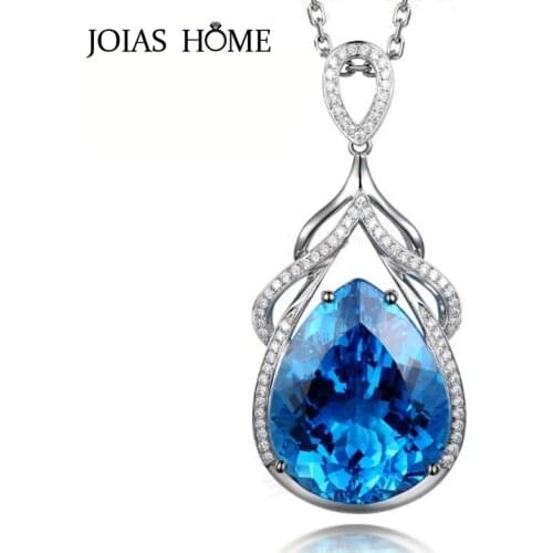 JoiasHome 925 Sterling Silver Women Necklace Pandent with Sapphire Gemstone Retro Water Drops Fashion Women Jewelry Wholesale